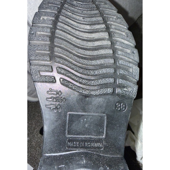 See By Chloe Luxury Black Glossy Logo Rain Boots Lace Up Combat Booties Size 8 - Picture 16 of 16